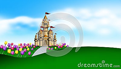 Castle and tulips garden Editorial Stock Photo