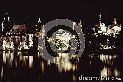 Castle Vajdahunyad at night Stock Photo