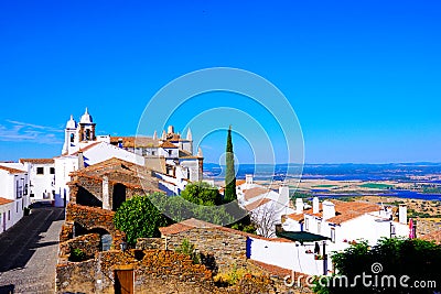 Portugal - Castle View, Travel Alentejo Region, Picturesque Village, Monsaraz, Plain Landscape Stock Photo