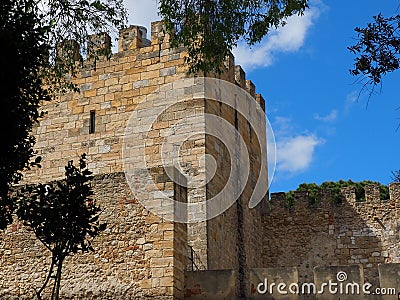 Castle Wall Of Light Coloured Bricks Stock Photo