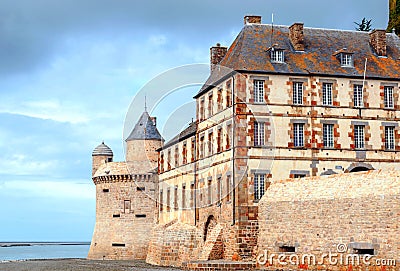 Castle wall of Mont Saint Michel Stock Photo