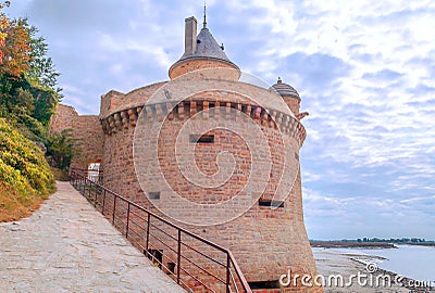 Castle wall of Mont Saint Michel Stock Photo