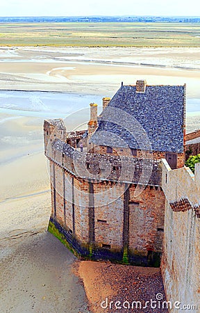 Castle wall of Mont Saint Michel Stock Photo