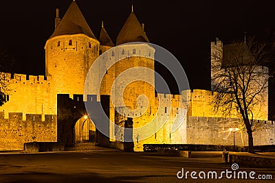 Castle and walls of Carcassonne Stock Photo