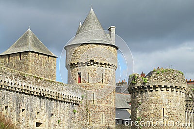 Castle walls and tower in Fougeres, France Stock Photo
