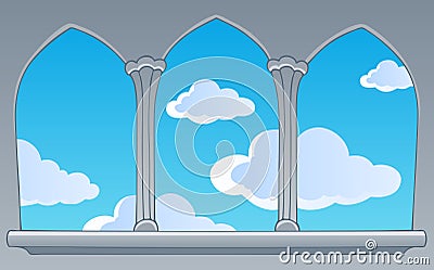 Castle window view on blue sky Vector Illustration