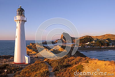 Castlepoint Lighthouse, sunrise panorama, New Zealand Stock Photo