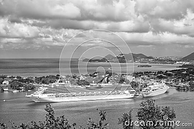 Castries, Saint Lucia - November 11, 2015: large cruise ship or liner Carnival Liberty. tourist boat in bay or harbor Editorial Stock Photo