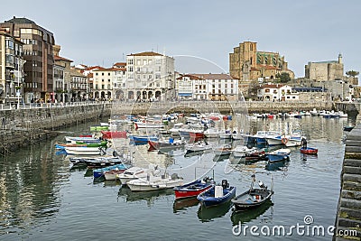 Old port and town of Castro Urdiales, Cantabria, Spain. Editorial Stock Photo