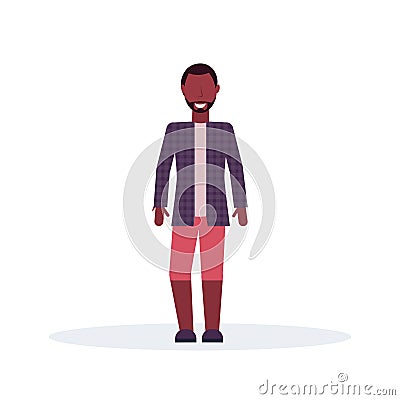 Casual african american man standing pose wearing fashion clothes male cartoon character full length flat isolated Vector Illustration