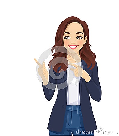 Casual business woman pointing away Vector Illustration