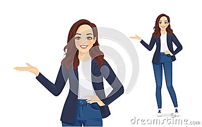 Casual business woman showing Vector Illustration