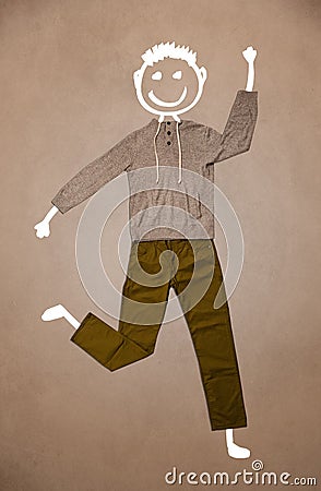 Casual clothes with hand drawn funny character Stock Photo