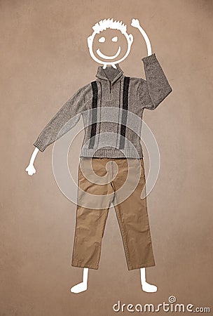 Casual clothes with hand drawn funny character Stock Photo