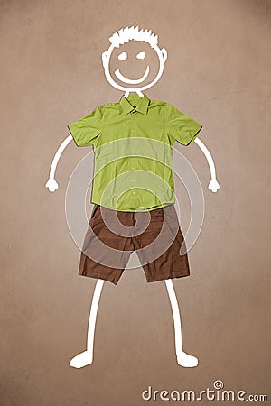 Casual clothes with hand drawn funny character Stock Photo