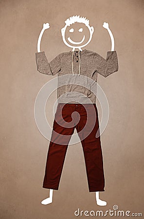 Casual clothes with hand drawn funny character Stock Photo