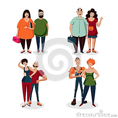 Casual couple vector people set. Isolated on white cartoon character. Ordinary people collection. Vector Illustration