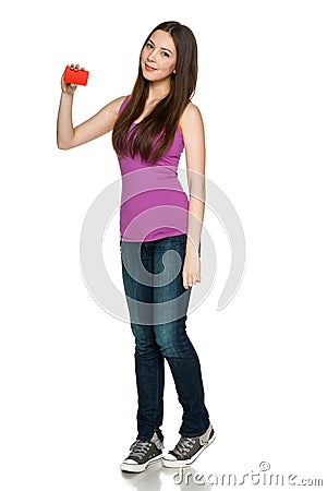 Casual female showing blank credit card Stock Photo