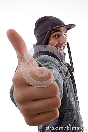 Casual male model showing thumbs up Stock Photo