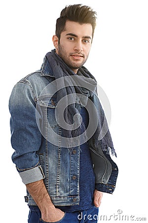 Casual man in denim jacket Stock Photo