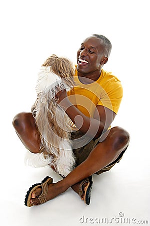 Casual Man With Dog Stock Photo