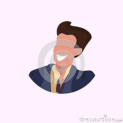 Casual man face avatar business man smiling male cartoon character portrait flat white background Vector Illustration