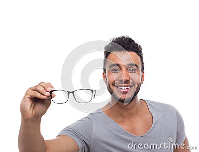 Casual Man Hold Eye Glasses Young Businessman Stock Photo