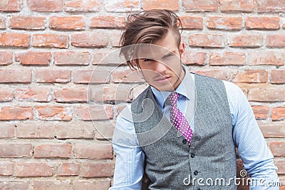 Casual man outdoor with messed up hair Stock Photo