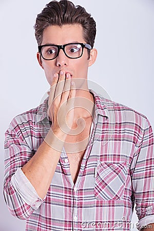 Casual man remains speechless Stock Photo