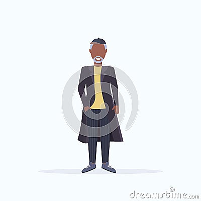 Casual mature man standing pose smiling senior gray hair african american person wearing trendy clothes male cartoon Vector Illustration