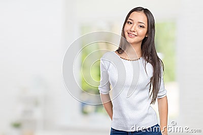 Casual mixed-race Asian Caucasian woman Stock Photo