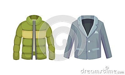 Casual outfit for men set. Stylish fashionable jacket and blazer vector illustration Vector Illustration