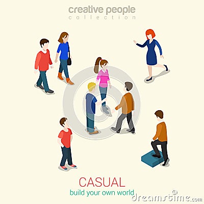 Casual people flat 3d web isometric infographic concept set Vector Illustration