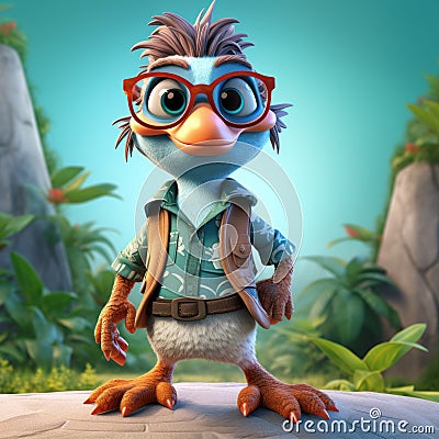 Casual Stylized Cartoon Archaeopteryx: 3d Game Character Design Stock Photo