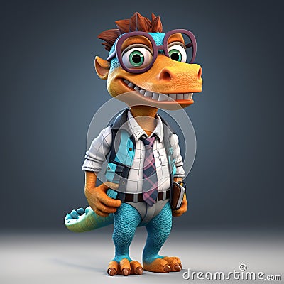 Casual Stylized Cartoon Carnotaurus: 3d Game Character With Glasses Stock Photo