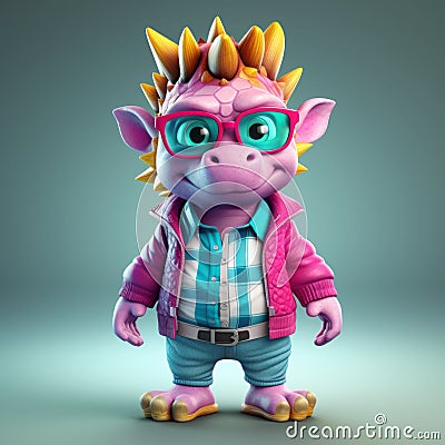Casual Stylized Cartoon Triceratops: 3d Game Character Concept Stock Photo