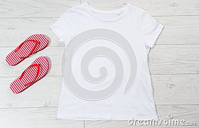 Casual t-shirt clothes mock up top view, copy space mock up, empty tshirt, space for print, background for designer Stock Photo