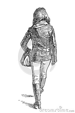 A casual townswoman goes down the street Vector Illustration