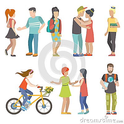 Casual urban young people skater bicycle student flat vector Vector Illustration