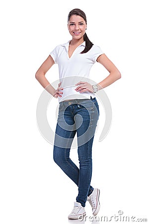 Casual woman hands on hips Stock Photo
