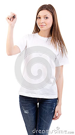 Casual Woman Writing marker Stock Photo