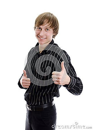 Casual young man showing thumb up Stock Photo