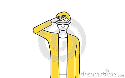 A casually dressed young man making a salute Stock Photo