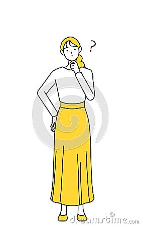 A casually dressed young woman with questions Stock Photo