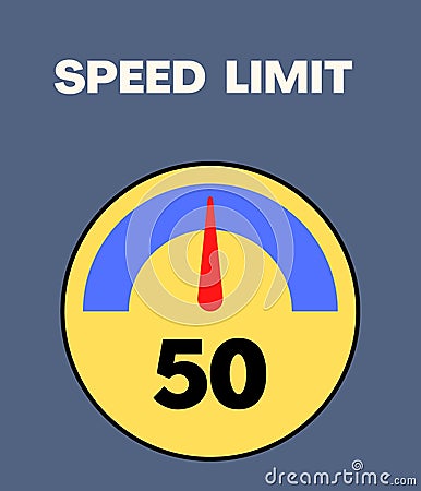 Speed limit 50 round road traffic icon sign flat style design illustration Cartoon Illustration