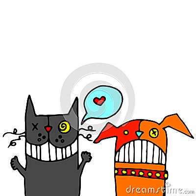 Cat animal drawing creative kitten pet funny furry dog head animal Vector Illustration