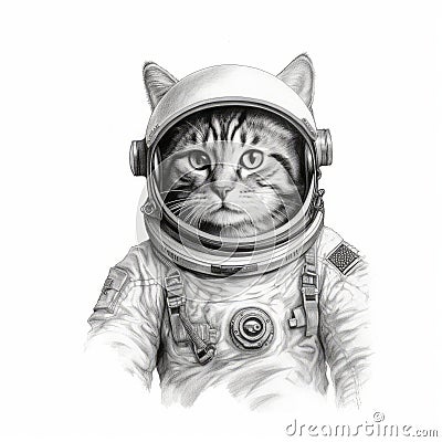 Astronaut Cat Polaroid Print By Dr. Doodles - Hyper-realistic Animal Illustrations On Large Canvas Sizes Cartoon Illustration