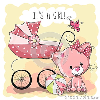 Cat with baby carriage Vector Illustration