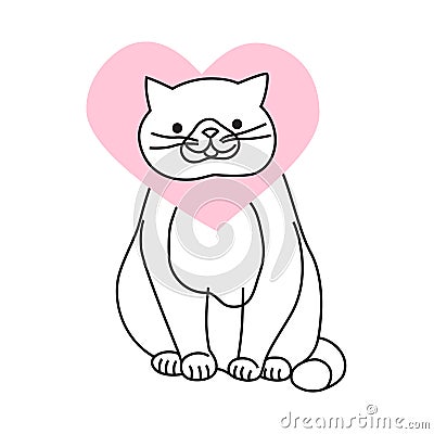 Cat with a beautiful heart interesting Vector Illustration