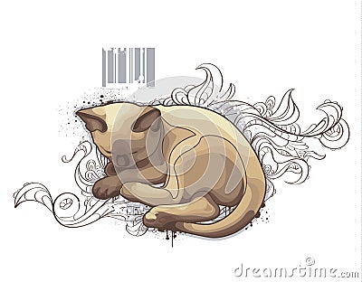 The cat on bizarre background Vector Illustration